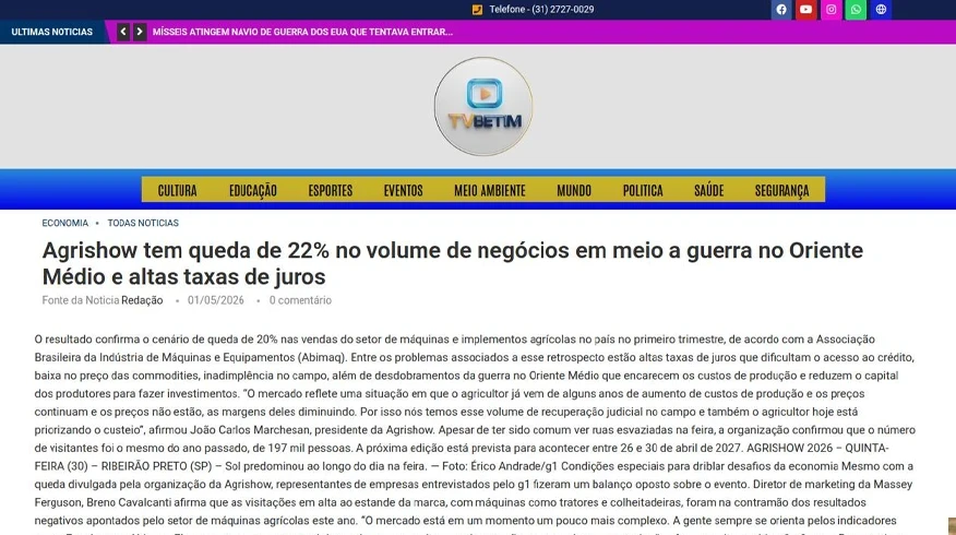 Agrishow 2026 encerra com queda de 22% nos negócios, mas nichos de tecnologia celebram recordes